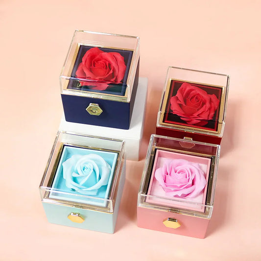 1PC Rotating Eternal Rose Flower Jewelry Box