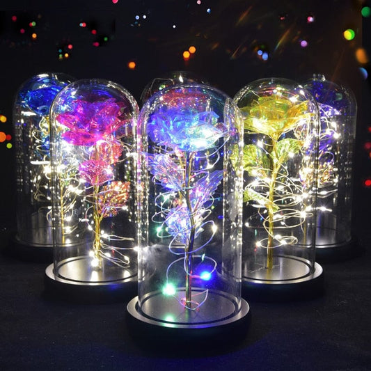 Sparkle Rose In Glass Galaxy LED Light | Galaxy Roses